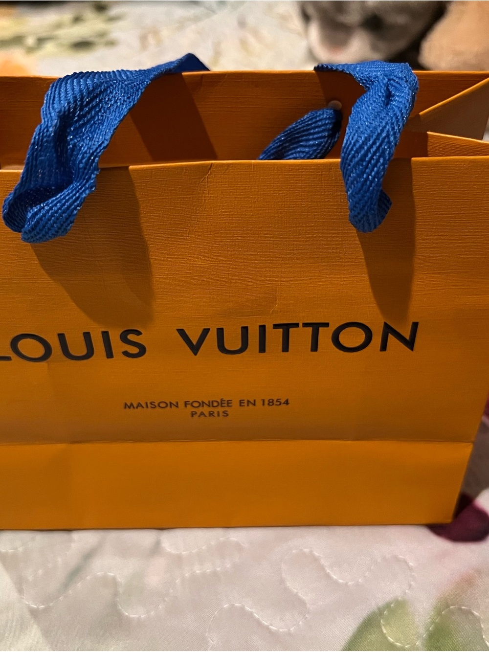 Louis Vuitton Small Orange Gift Bag with Blue Ribbon Handles